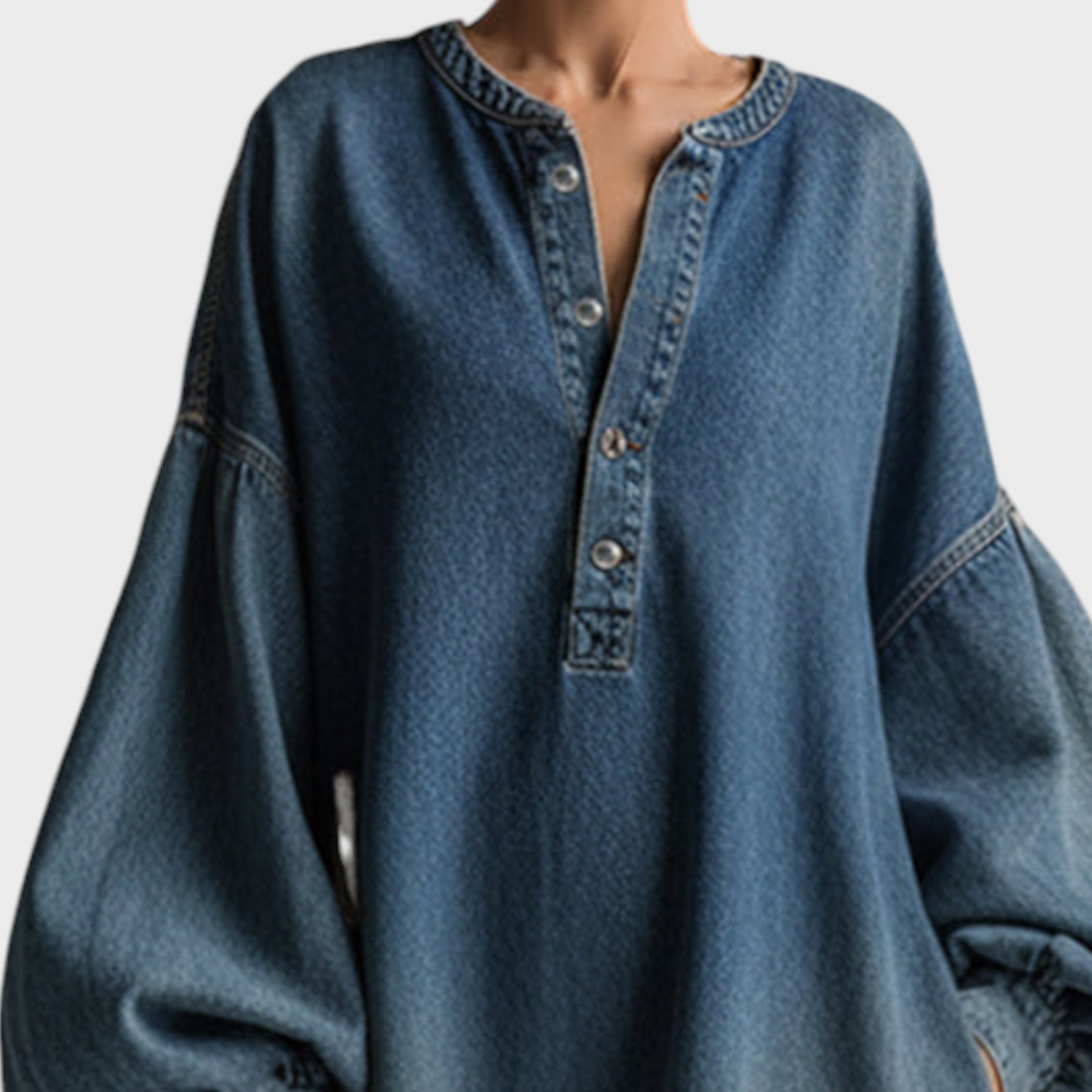 Salma | Elegantes blaues Jeans-Maxikleid mit Knöpfen im urbanen Stil