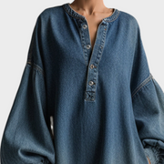 Salma – Elegantes blaues Maxi-Jeanskleid mit Knöpfen