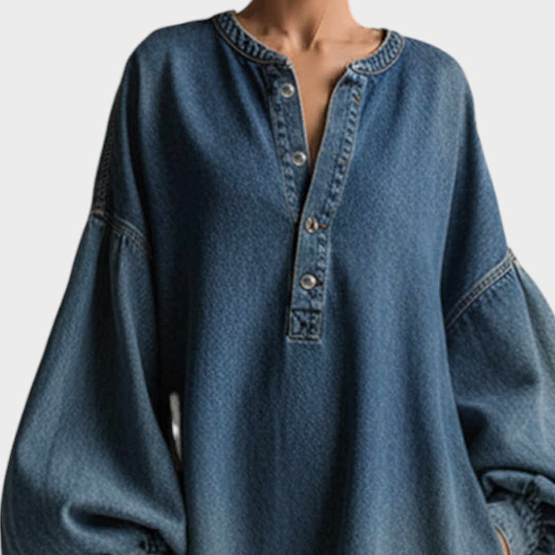 Salma | Elegantes blaues Jeans-Maxikleid mit Knöpfen im urbanen Stil