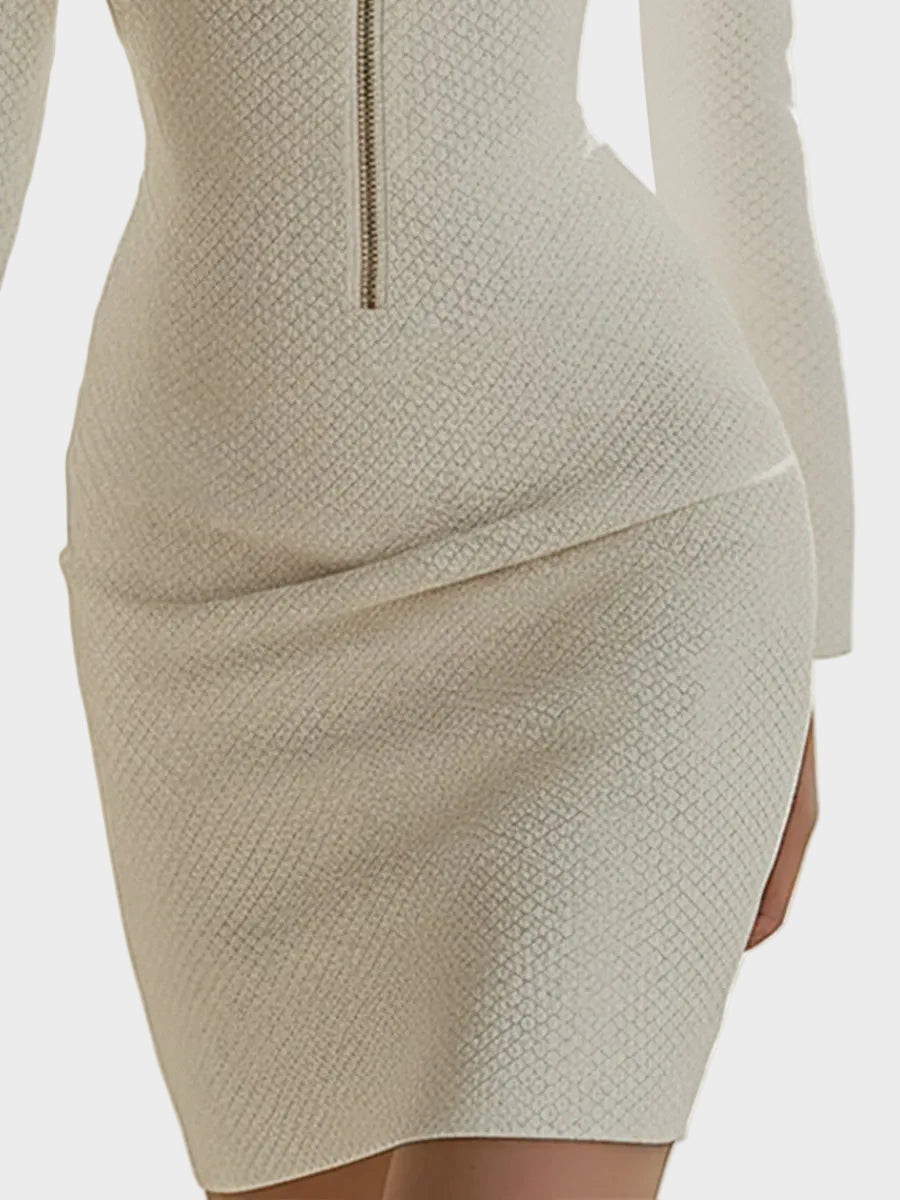 Claire – Geprägtes Leder-Minikleid mit Reißverschluss im Sanduhr-Stil – Ansicht 3