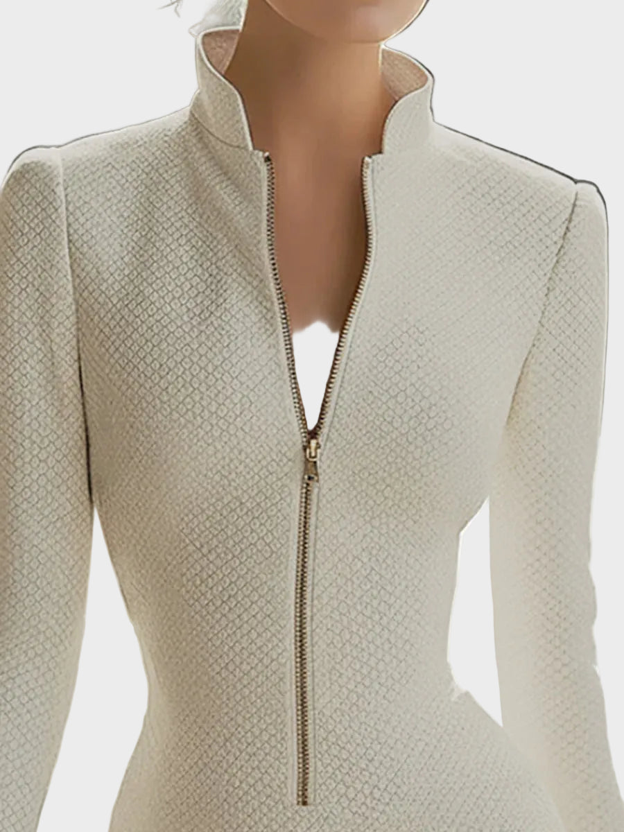 Claire – Geprägtes Leder-Minikleid mit Reißverschluss im Sanduhr-Stil – Ansicht 2