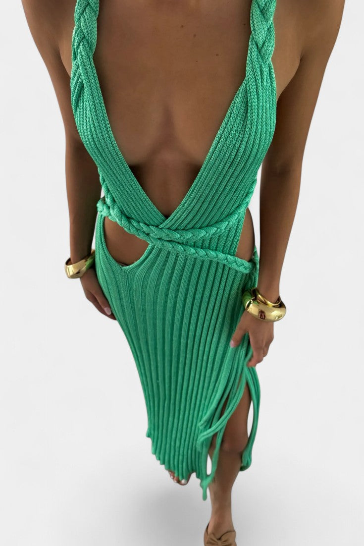 Jamie Maxi-Strickkleid mit Zopfmuster an der Taille