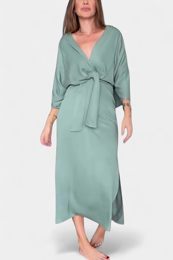 Lässiges Damenkleid Ainhoa mit Knoten und V-Ausschnitt – Ansicht 8