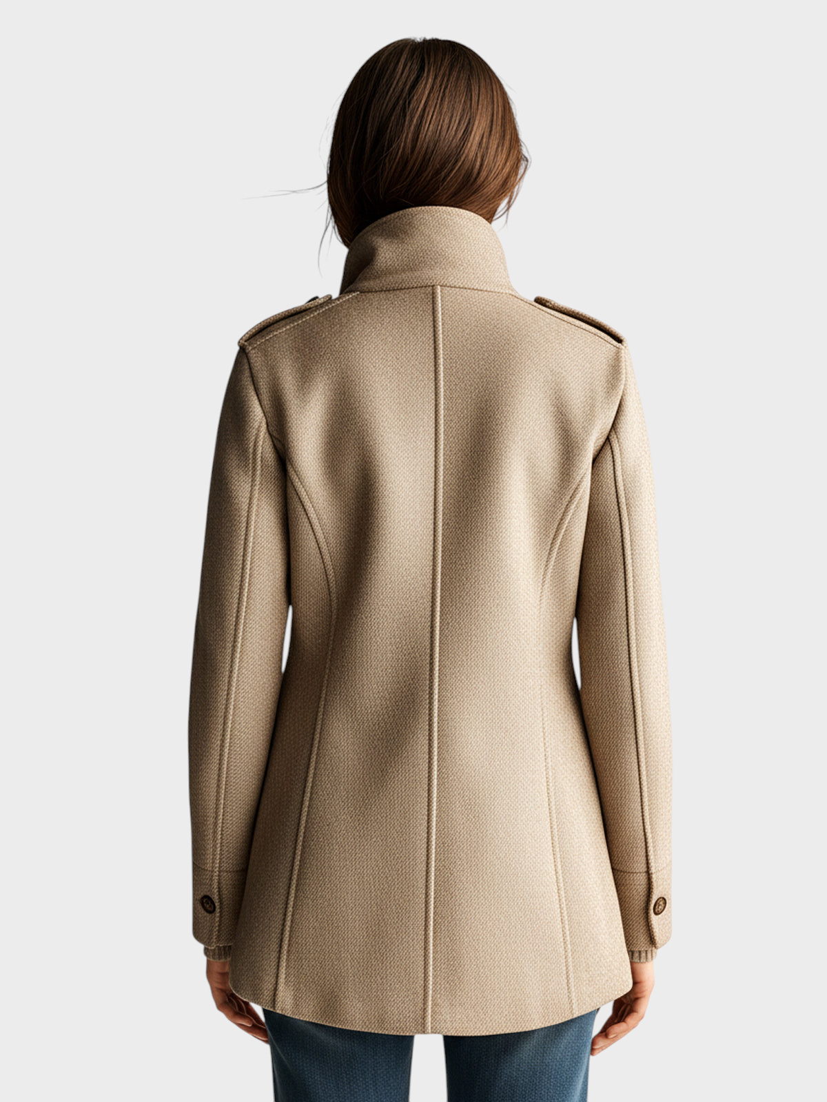 Eleven Ora – Kamelfarbene Wolljacke für Damen mit Stehkragen – Ansicht 5