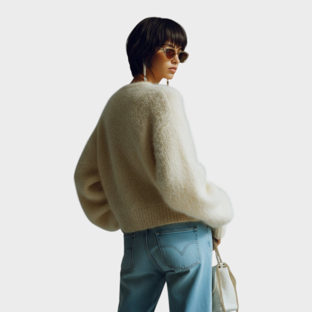 Alannah – Oversize-Strickjacke in Mintgrün mit Perlen – Ansicht 2