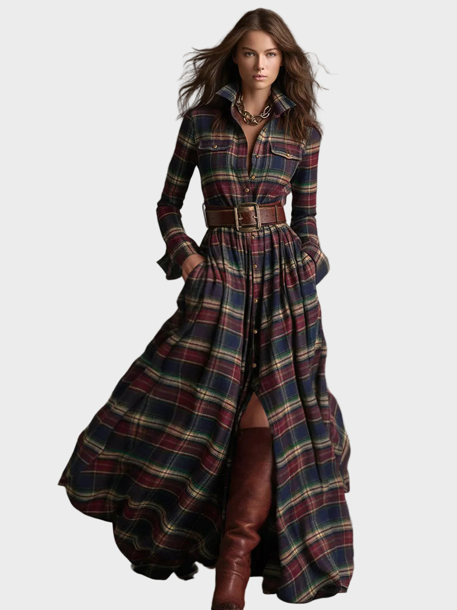 Skyler – Maxikleid mit Revers und Karomuster im Ethno-Stil – Ansicht 7