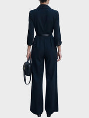 Jemimah – Schwarzer Damen-Wickeljumpsuit mit Gürtel und weitem Bein – Ansicht 3