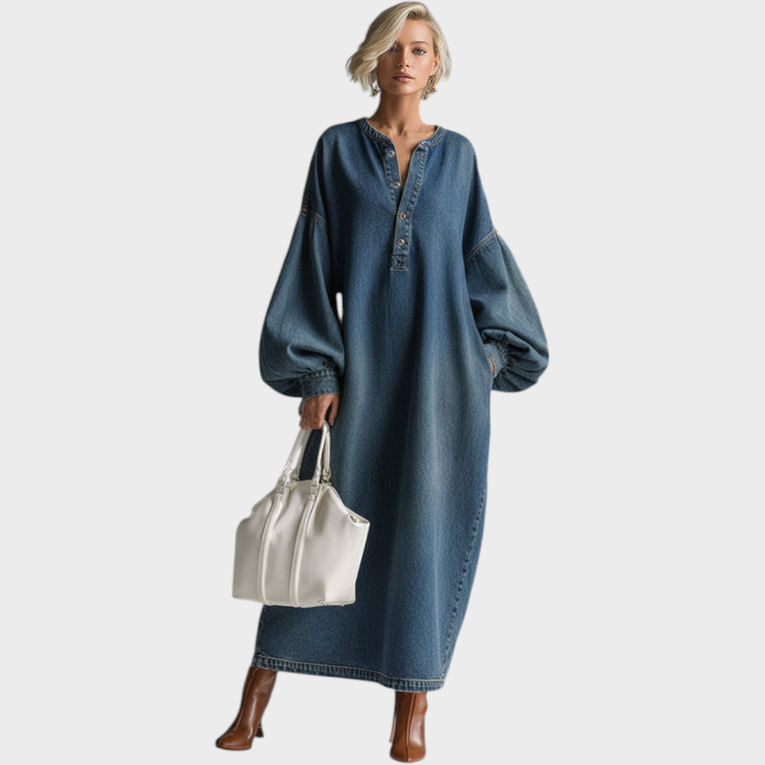 Salma | Elegantes blaues Jeans-Maxikleid mit Knöpfen im urbanen Stil