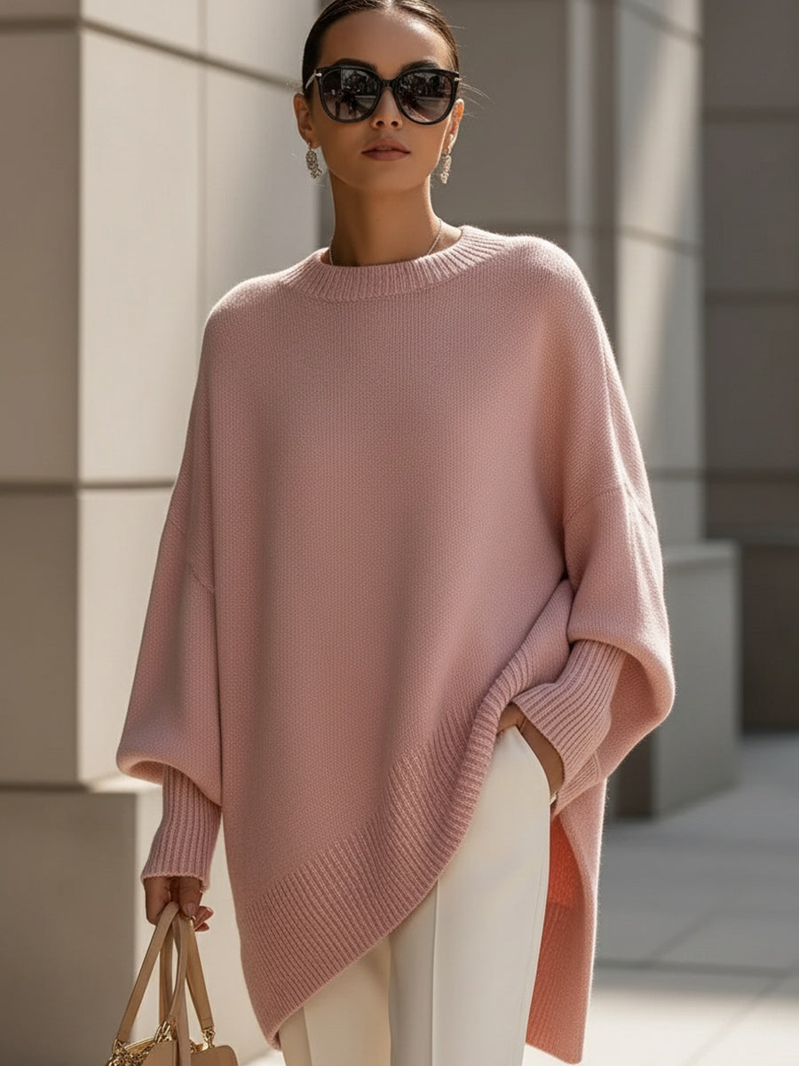 Beiger Strickponcho-Pullover für Damen in weiter Passform – Ansicht 6