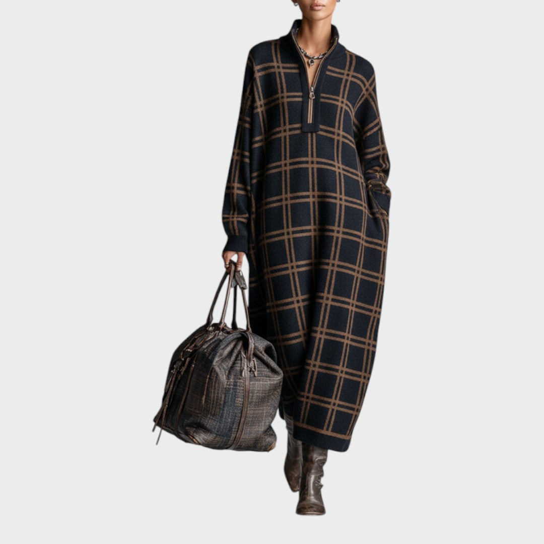 Damen-Maxikleid Vassia aus Wolle mit lockerer Passform und Reißverschluss
