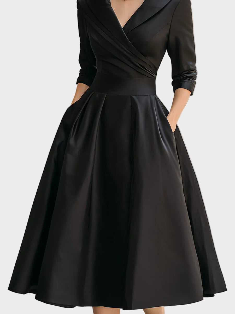 Bella – Satin-Midikleid mit drapiertem Kragen im Retro-Stil – Ansicht 3