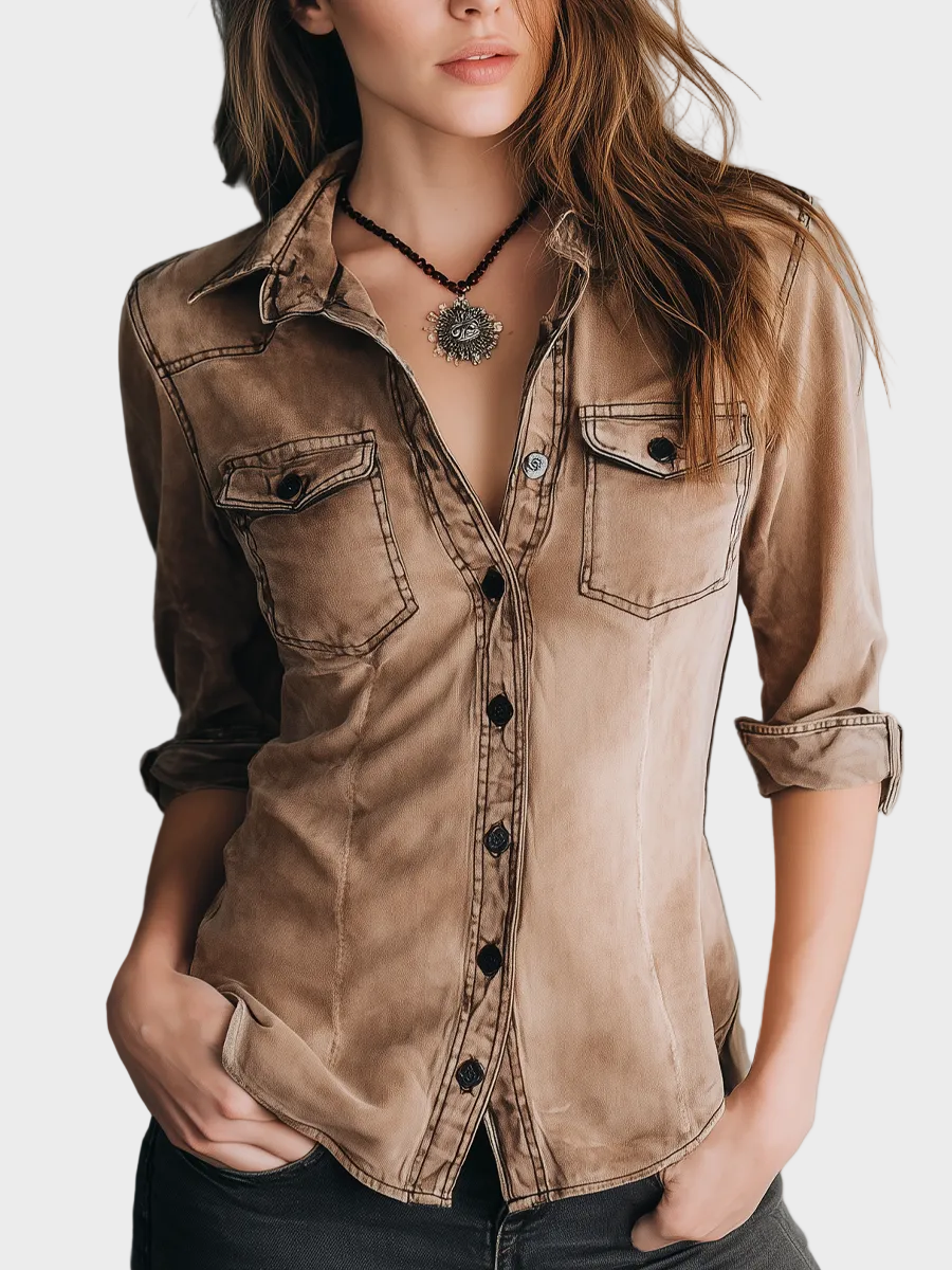 Ace – Retro-Bluse für Damen mit Kontrastnähten und Waschung