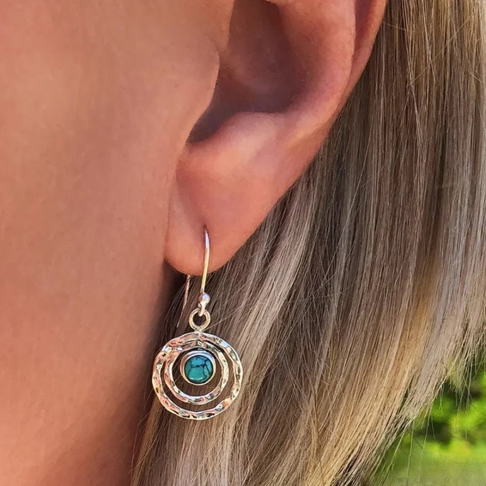 Γυναικεία boho σκουλαρίκια Saturno με τουρκουάζ πέτρα