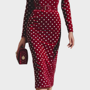 Krishna – Samt-Midikleid mit roten Punkten im Retro-Stil
