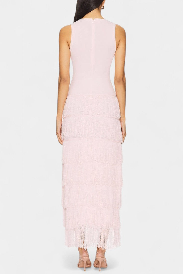 Kalani Maxikleid mit gestuften Fransen und Seitenschlitz