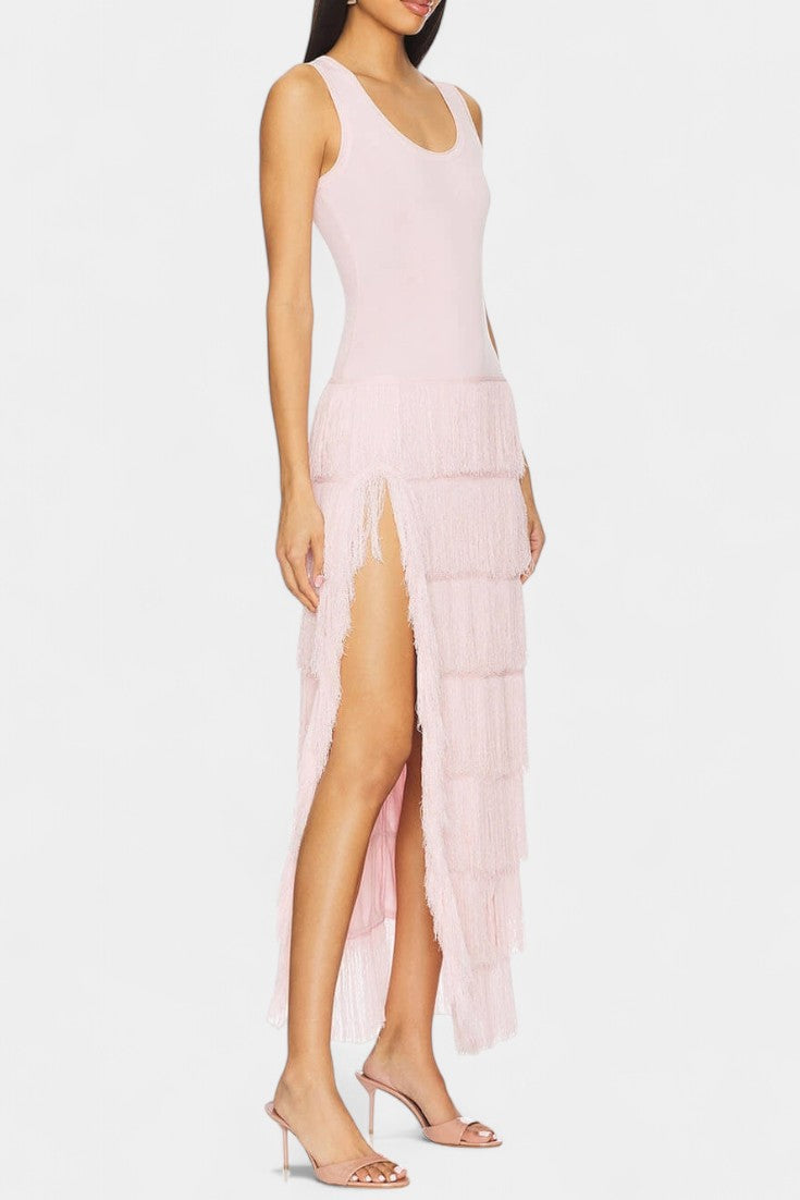 Kalani Maxikleid mit gestuften Fransen und Seitenschlitz