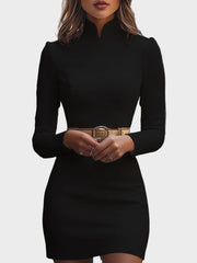 Fiona – Elegantes weißes Kleid mit Stehkragen und Gürtel – Ansicht 4