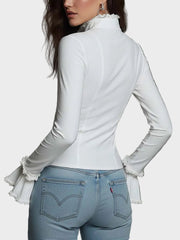 Figurbetonte Damen-Bluse Vanessa mit Frontreißverschluss und Spitzenkragen – Ansicht 5