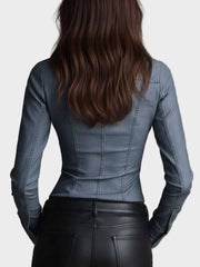 Damen-Slim-Fit-Denimhemd aus Tencel mit Taillenrüschen – Ansicht 4