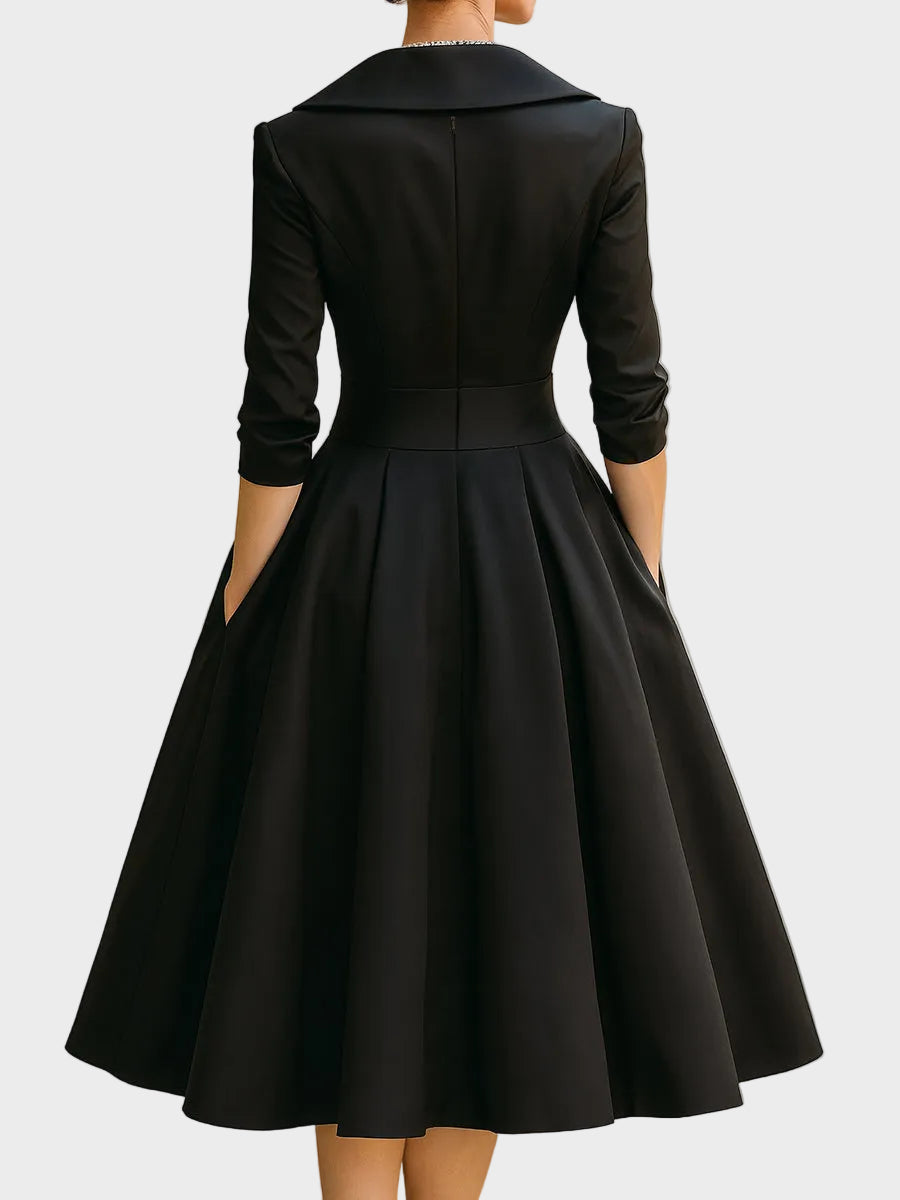 Bella – Satin-Midikleid mit drapiertem Kragen im Retro-Stil – Ansicht 4