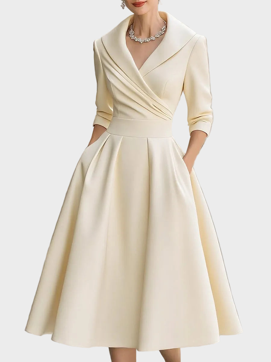 Bella – Satin-Midikleid mit drapiertem Kragen im Retro-Stil – Ansicht 13