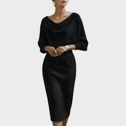 Janna – Weißes Satin-Midikleid mit Fledermausärmeln