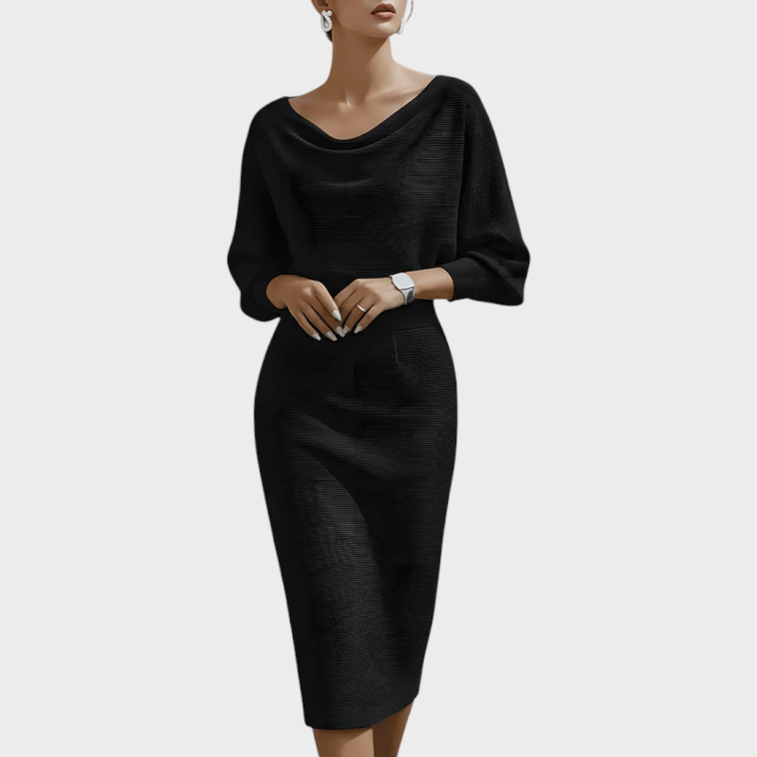 Janna – Weißes Satin-Midikleid mit Fledermausärmeln