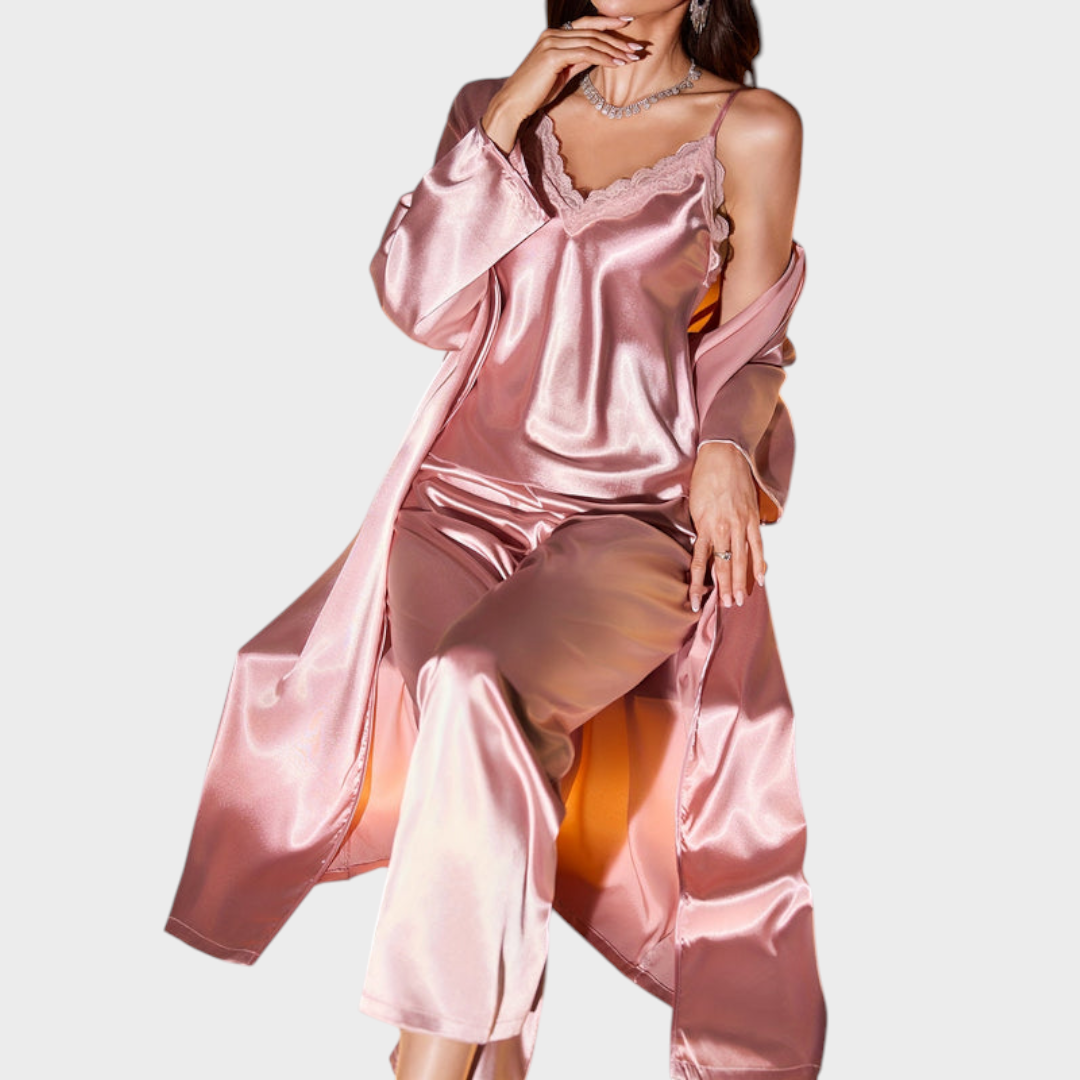Damen-Nachtwäsche-Set Desilou aus Satin, dreiteilig – Ansicht 2