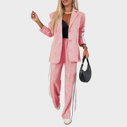 Maelyn – Elegantes gestreiftes Damen-Set mit Mantel und weiter Hose – Ansicht 8