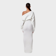Hillary – Schulterfreies Strick-Maxikleid