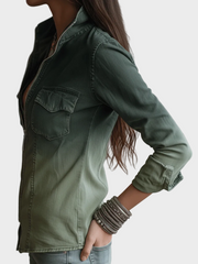 Zulu – Grüne Damen-Jeansbluse mit Reißverschluss und Taschen – Ansicht 3