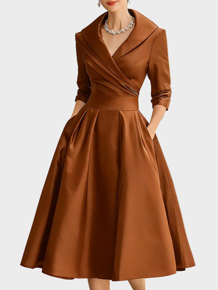 Bella – Satin-Midikleid mit drapiertem Kragen im Retro-Stil – Ansicht 15