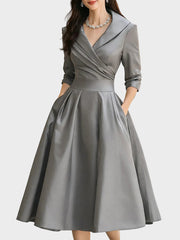 Bella – Satin-Midikleid mit drapiertem Kragen im Retro-Stil – Ansicht 16