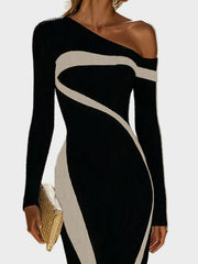 Juni – Figurbetontes One-Shoulder-Kleid in Unifarben mit Kontrasteffekt – Ansicht 3