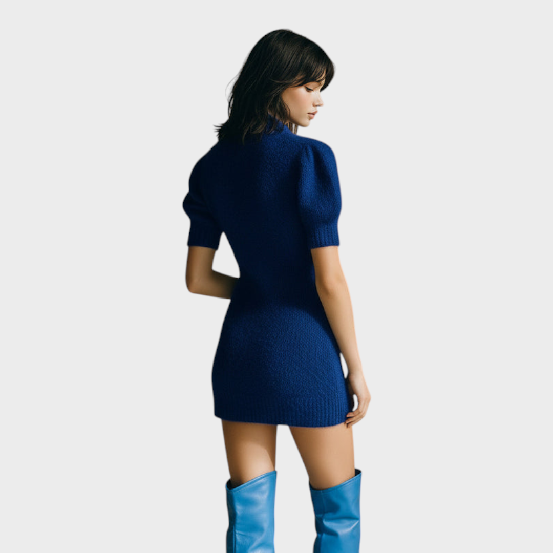 Gisselle – Königsblaues Minikleid mit V-Ausschnitt – Ansicht 4