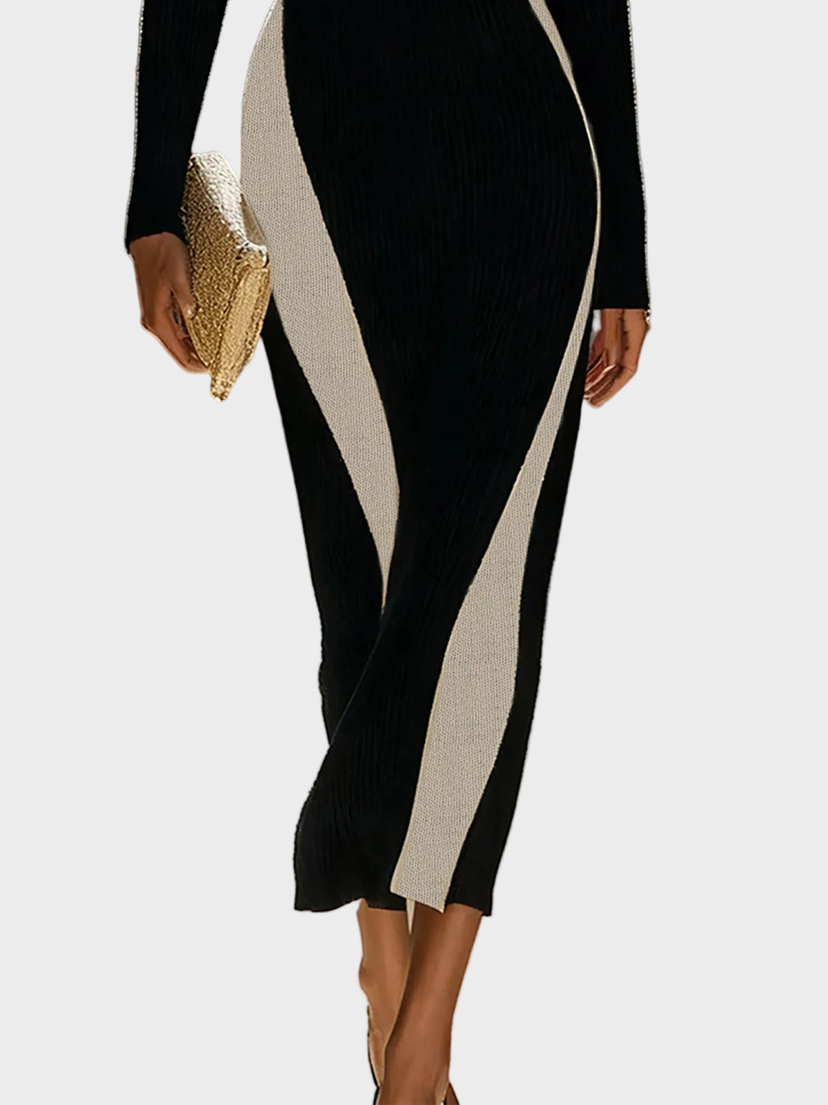 Juni – Figurbetontes One-Shoulder-Kleid in Unifarben mit Kontrasteffekt – Ansicht 4