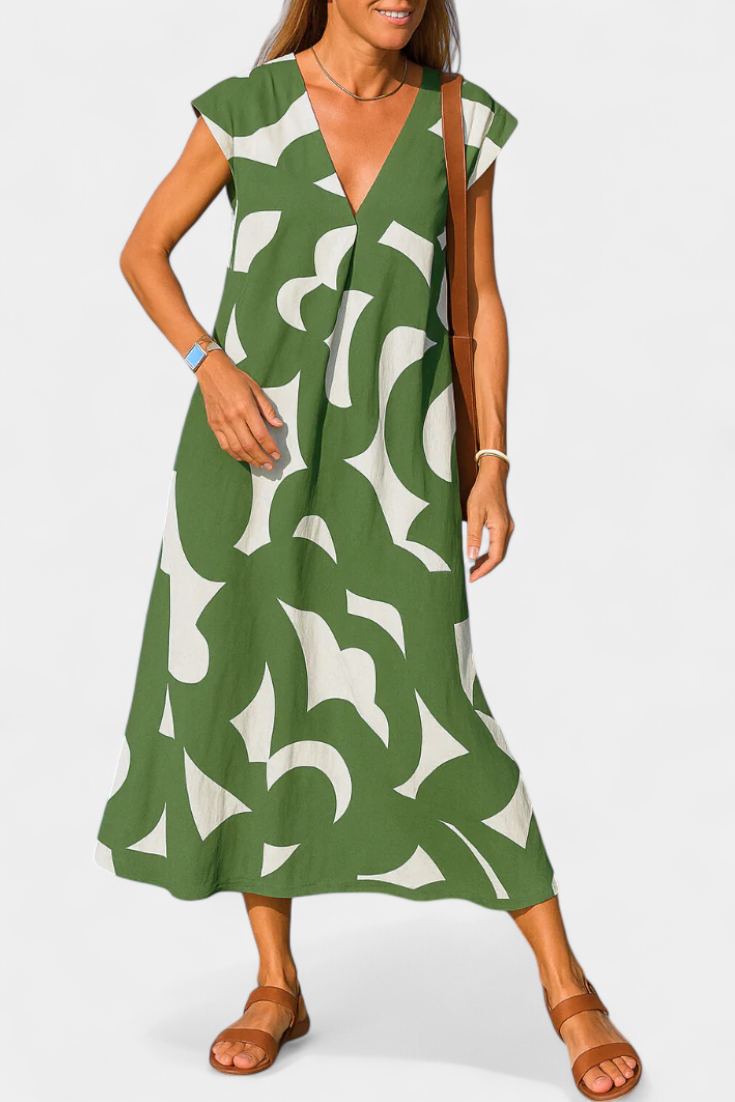 Asela – Lässiges Damenkleid mit V-Ausschnitt und Mustermix – Ansicht 3