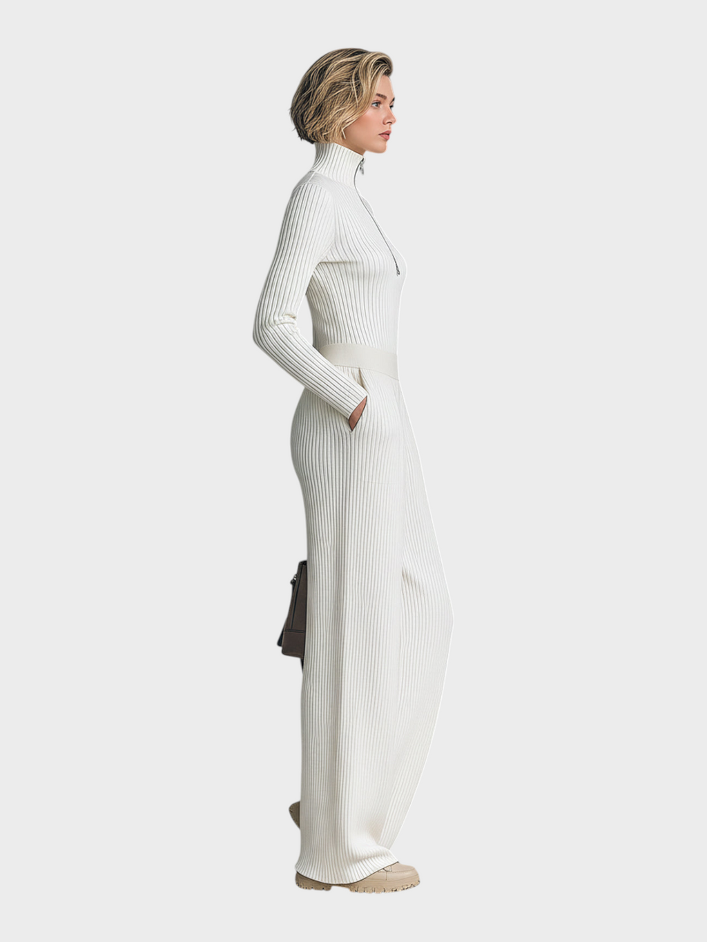 Miles | Elegante Stretch-Rollkragenjacke und weite Hose mit elastischem Bund, zweiteiliges Set