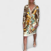 Lockeres Damenkleid mit V-Ausschnitt im Retro-Design