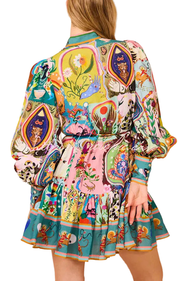 Tina – Mini-Hemdblusenkleid mit Ballonärmeln und Knöpfen
