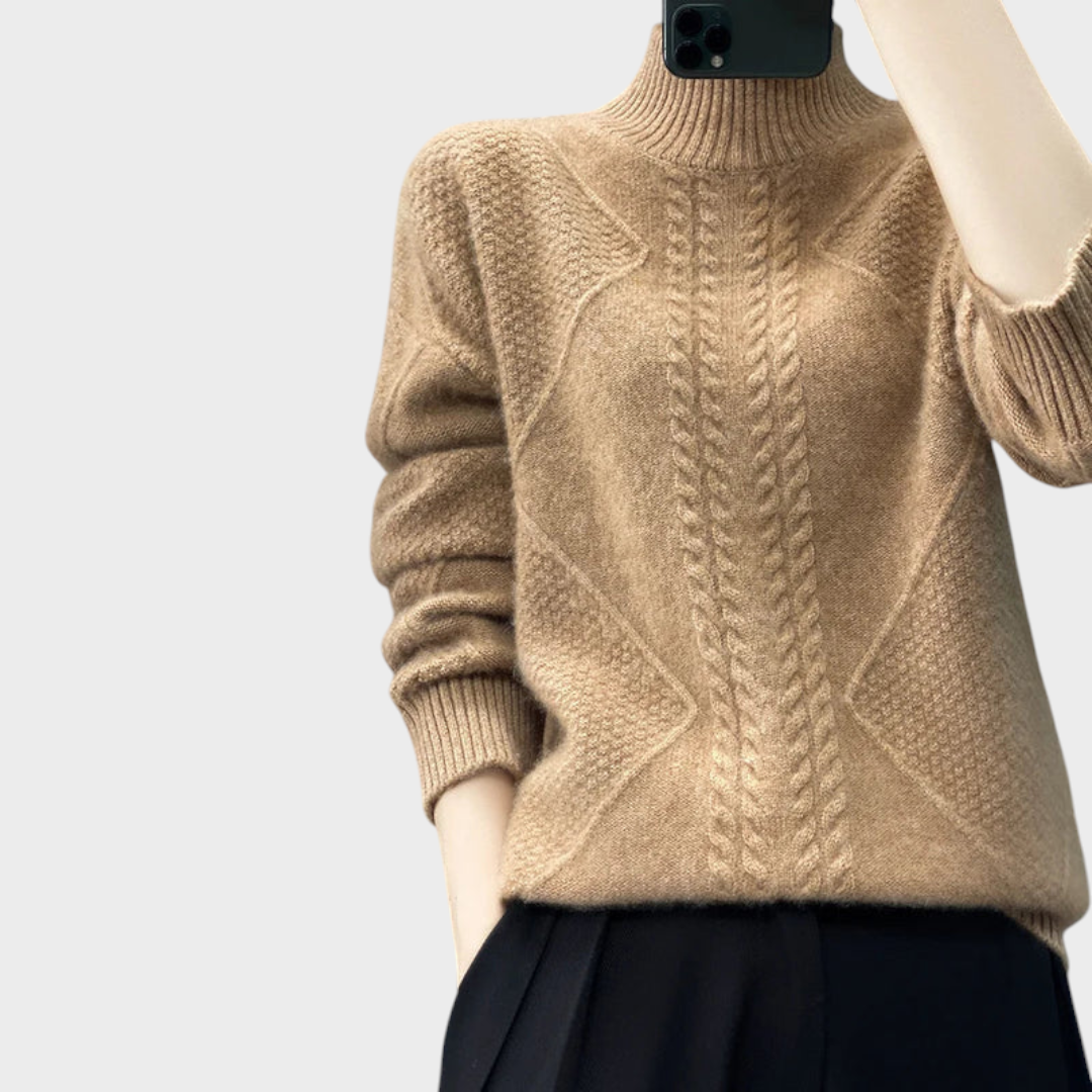 Nathalie – Kaschmirpullover mit Stehkragen und Zopfmuster – Ansicht 4