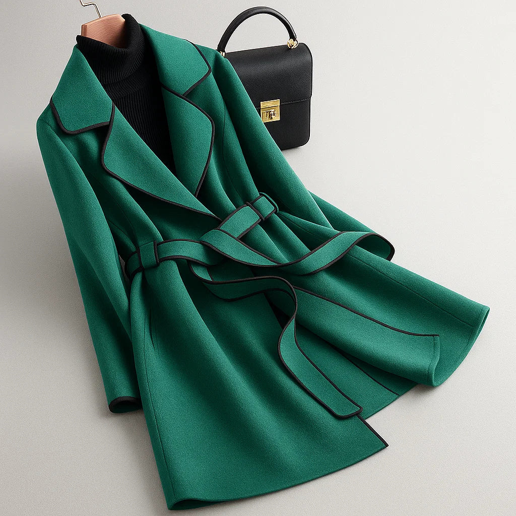 Marlise – Lehmfarbener Woll-Trenchcoat für Damen mit Gürtel – Ansicht 2