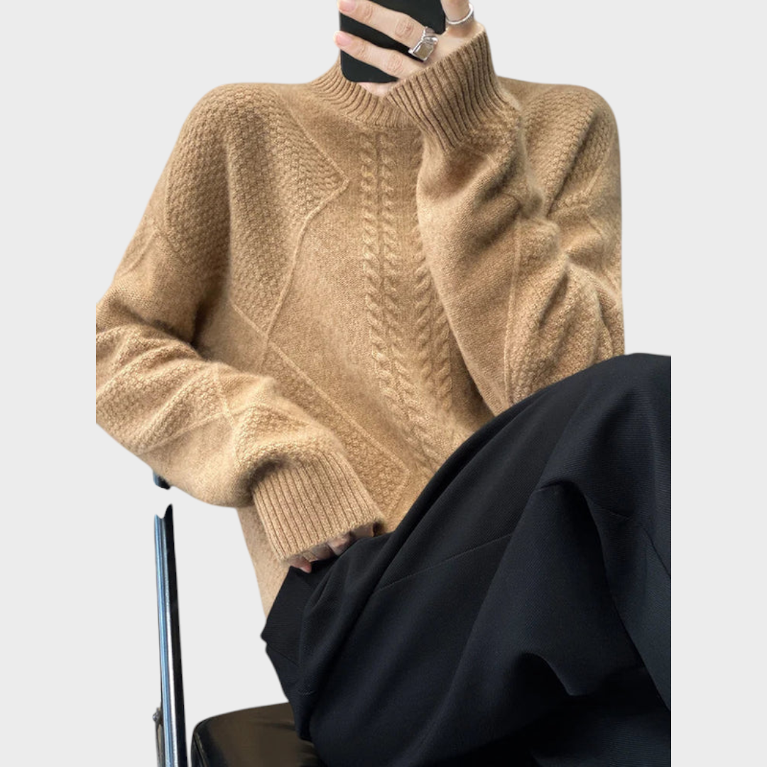 Nathalie – Kaschmirpullover mit Stehkragen und Zopfmuster – Ansicht 6