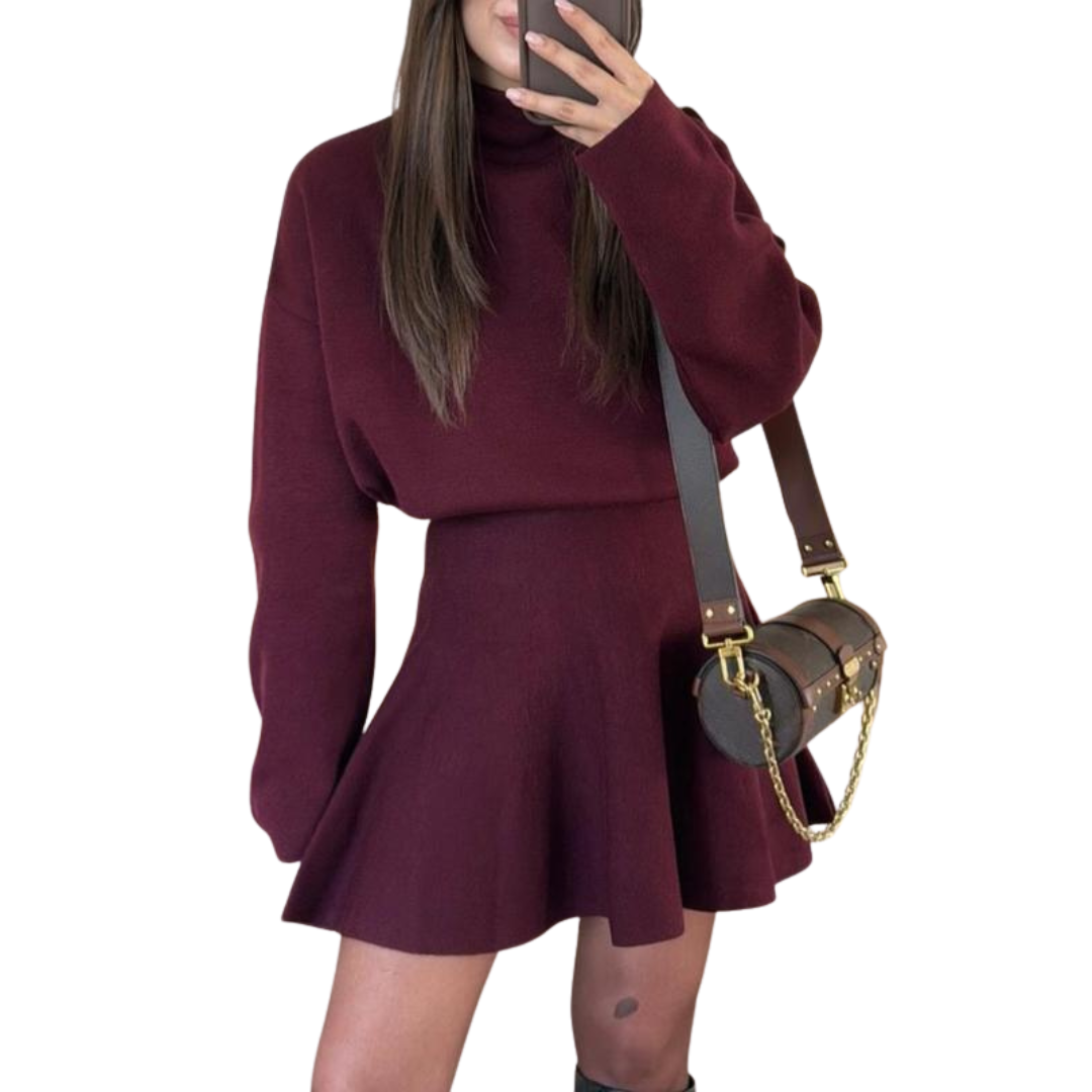 Phoebe – Strickkleid für Damen mit halbhohem Ausschnitt und lockerer Passform