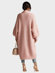 Lily – Pinkfarbene Maxi-Strickjacke für Damen mit Puffärmeln – Ansicht 4