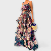 Sommerliches Damen-Strandset mit Volants und Blumenmuster