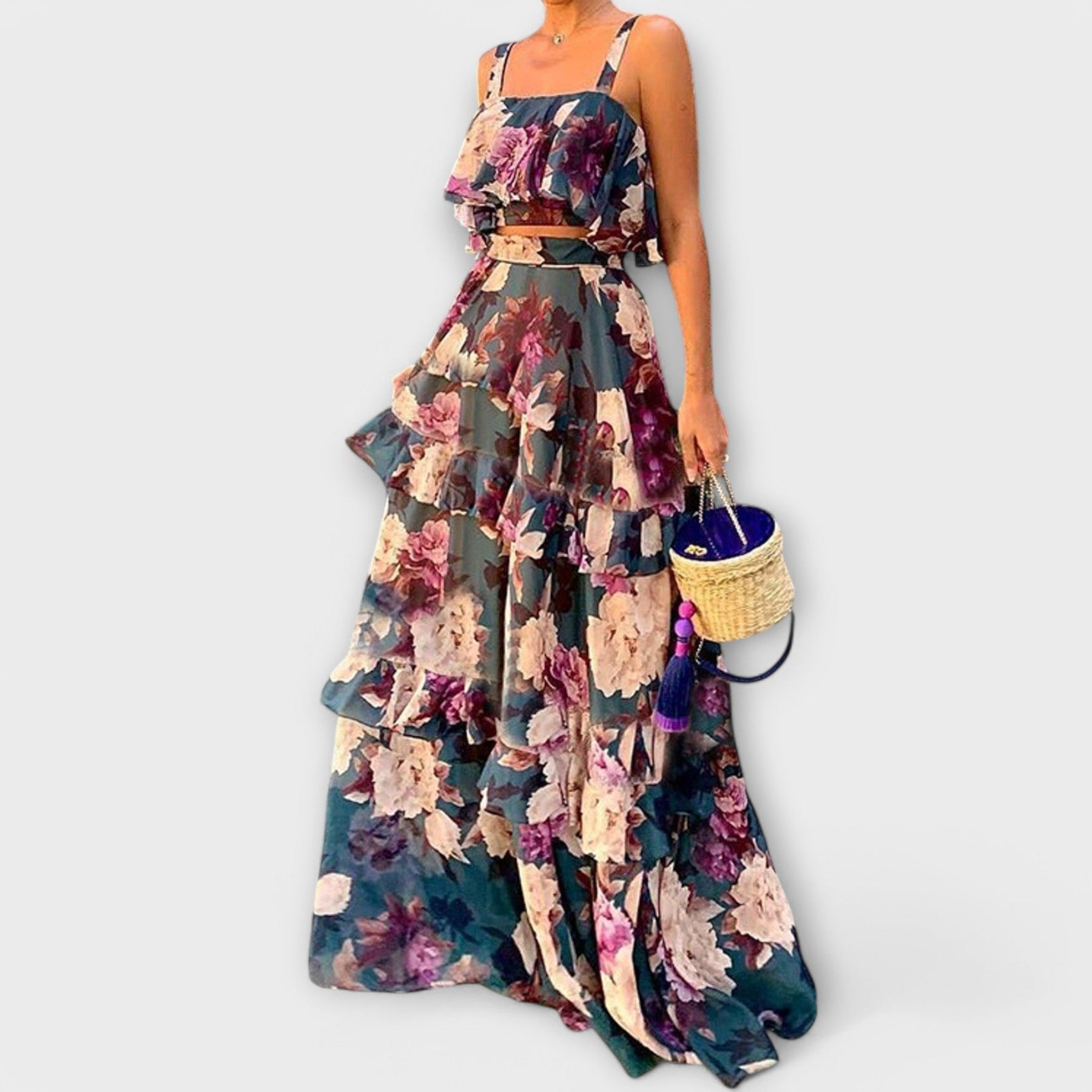 Sommerliches Damen-Strandset mit Volants und Blumenmuster