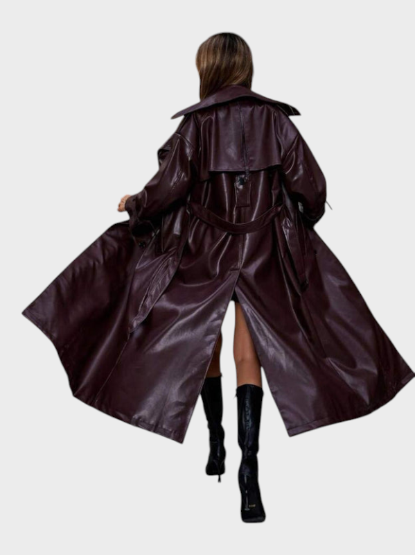 Luisa – Burgunderroter Trenchcoat für Damen – Ansicht 3