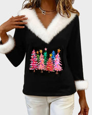 Damen-Fleecepullover Aubrey mit V-Ausschnitt und Weihnachtsmuster – Ansicht 3