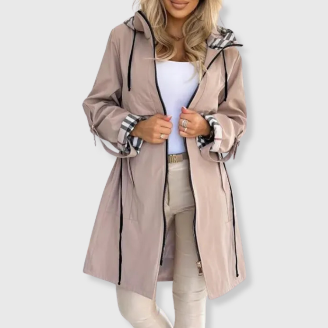 Lange Kapuzenjacke für Damen mit eleganten Details – Ansicht 2